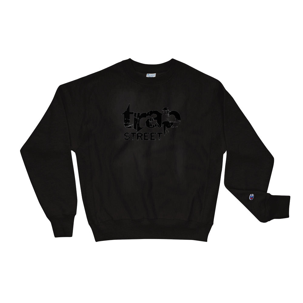 Trap Street x Champion Reverse Weave Printed Black Logo w/ White Outline Crewneck Sweatshirt