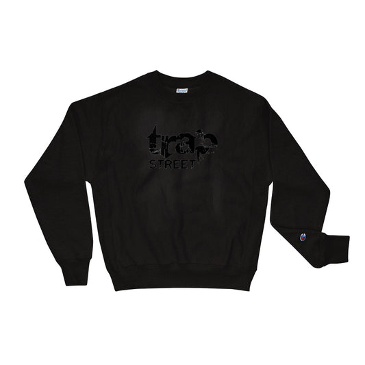 Trap Street x Champion Reverse Weave Printed Black Logo w/ White Outline Crewneck Sweatshirt
