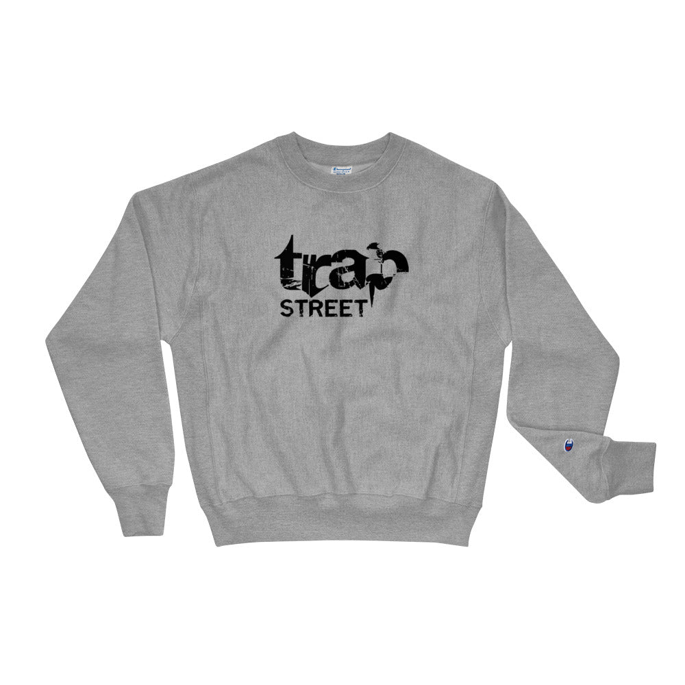 Trap Street x Champion Reverse Weave Printed Black Logo w/ White Outline Crewneck Sweatshirt