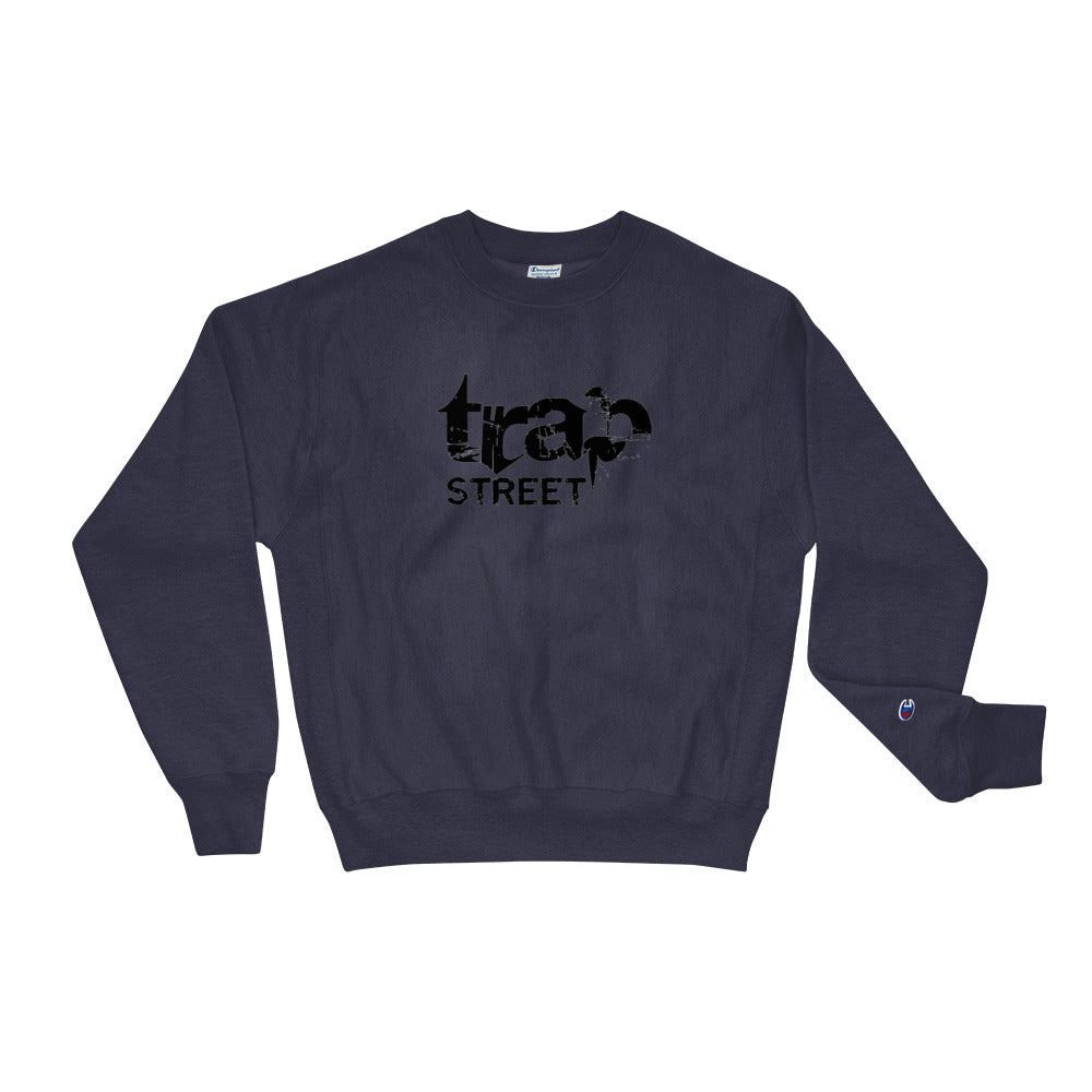 Trap Street x Champion Reverse Weave Printed Black Logo w/ White Outline Crewneck Sweatshirt