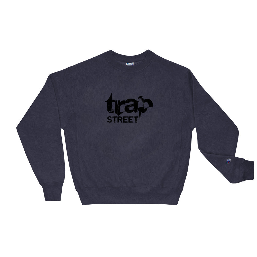 Trap Street x Champion Reverse Weave Printed Black Logo Crewneck Sweatshirt