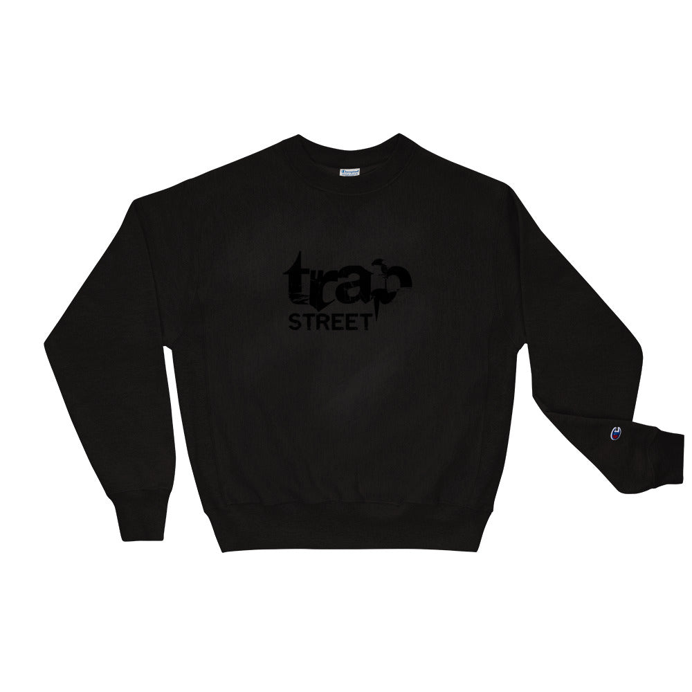 Trap Street x Champion Reverse Weave Printed Black Logo Crewneck Sweatshirt