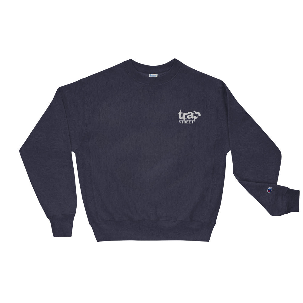 Trap Street x Champion Reverse Weave Embroidered White Logo Crewneck Sweatshirt